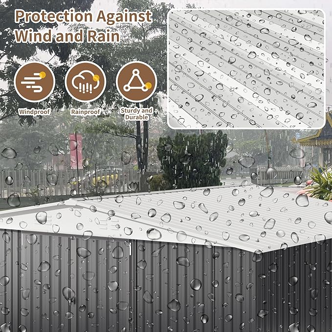 Polar Aurora 12x14 FT Outdoor Storage Shed, Garden Shed with Updated Frame Structure and Lockable Doors, Metal Tool Sheds for Backyard Garden Patio Lawn, White