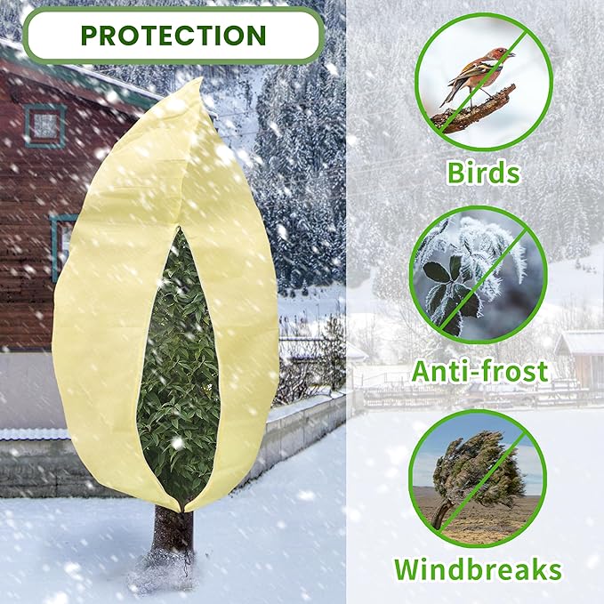 TCBWFY 95x80inches Huge Plant Covers Freeze Protection Frost Cloth for Outdoor Plants,2.82oz/yd² Thickened Winter Tree Covers with Zipper Drawstring,4 Pack Frost Blanket from Wind,Pest and Animal