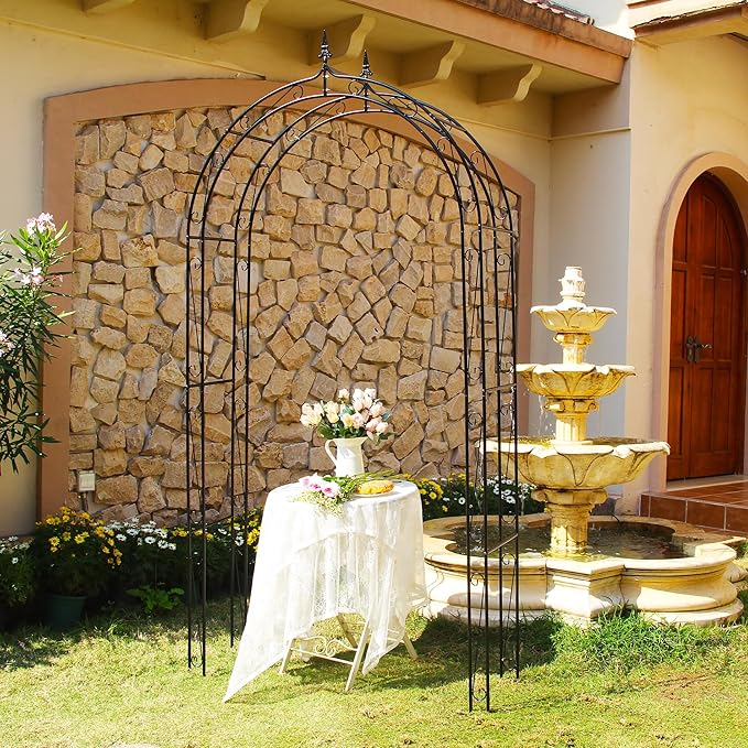 Garden Arbor Arch 98.4" H x 46.5" W, Heavy Duty Iron Archway Decorative Structure Stand Trellis for Climbing Rose Vines Plant Wedding Ceremony Party Outdoor Decor Black