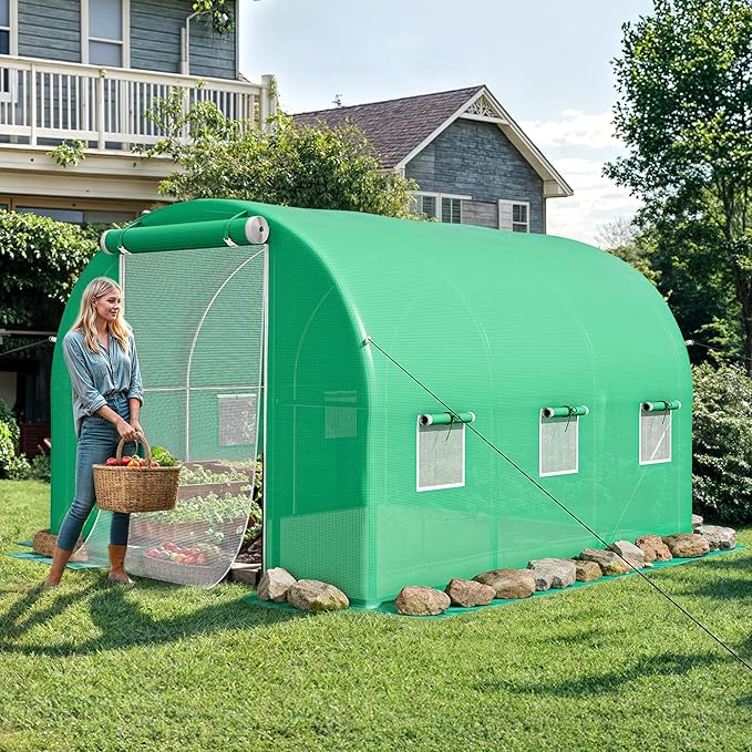 YITAHOME 10'x6.5'x6.5' Greenhouses Large Walk-in Green House Heavy Duty Tunnel Green Houses Outdoor Portable Plant Gardening Upgraded Galvanized Steel Frame Zipper Doors 5 Crossbars Garden