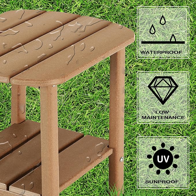 LZRS Double Adirondack Side Table, Outdoor Side Tables, End Tables for Patio, Backyard,Pool, Indoor Companion, Easy Maintenance & Weather Resistant(Teak)