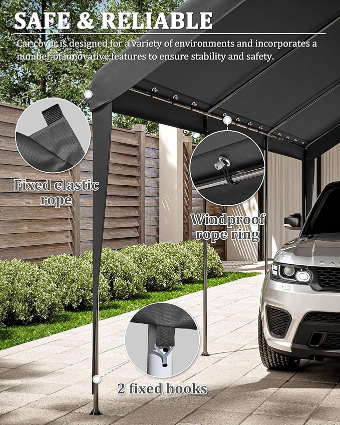 10 X 20 Ft Canopy Replacement Cover Heavy Duty Waterproof UV & Tear Resistant Car Tarp Canopy Tent Garage Top Shelter Oxford Cover with Ball Bungees (Frame is Not Included)