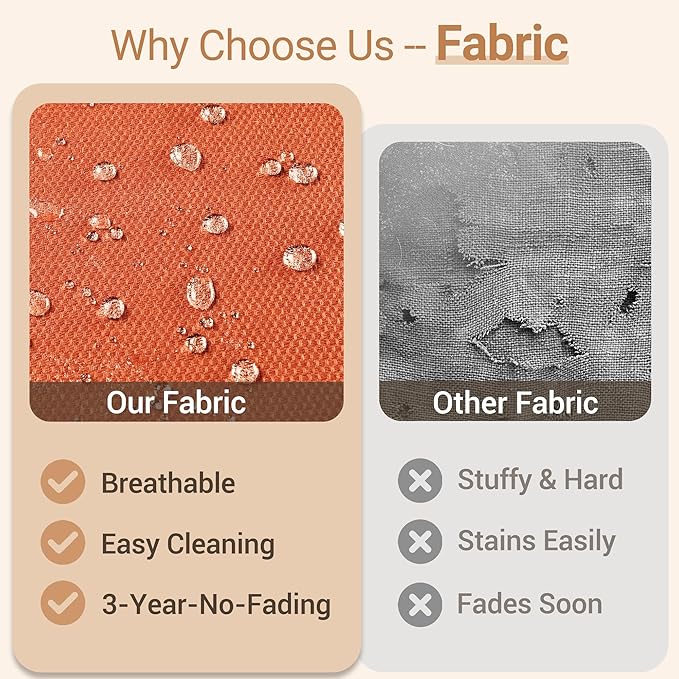 HOOOWOOO Outdoor Patio Furniture Set,8 Pieces Wicker Out Door Sectional Furniture L Shaped Couch,Patio Conversation Sets with Swivel Rocking Chair LED Table,Orange Red