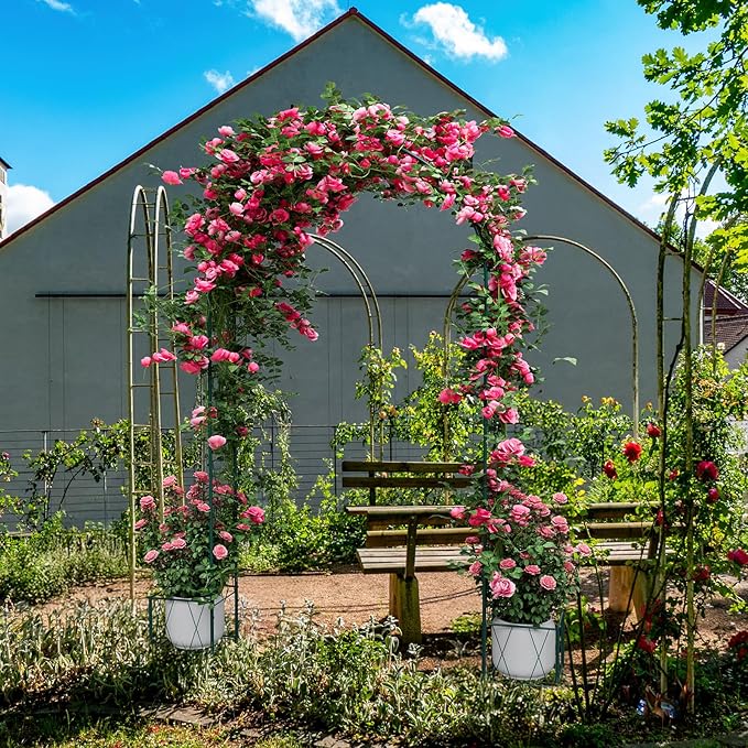 8.2 Ft Garden Arch Trellis for Climbing Plants Outdoor, Wedding Arch Frame for Ceremony Garden Arbors and Arches with 2 Planter Boxes, Metal Arch Backdrop Stand for Party Halloween Archway, Black
