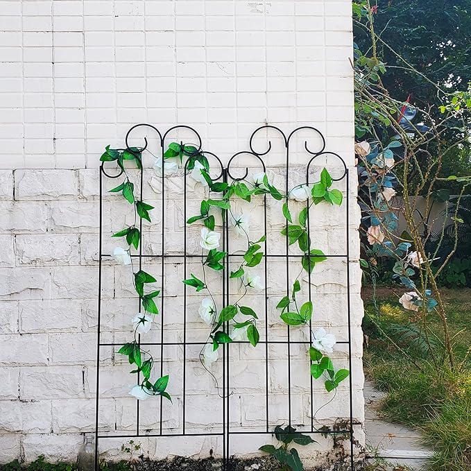 SCENDOR 2 Pack Black Garden Trellis for Climbing Plants 45” x 15.9” Iron Plant Support Climbing Vines and Flowers Stands Vegetables Patio Metal Lattices Grid Panels for Ivy Cucumbers