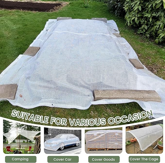 10' x 12' Clear Tarp Heavy Duty Waterproof tarps,13mil Transparent Multipurpose Protective Tarpaulin,Reinforced Edges Outdoor Waterproof Poly Tarps Cover,UV Resistant (Clear Mesh Tarp)