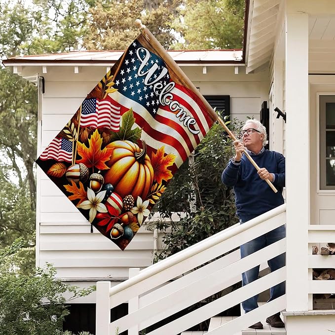 FLAGWIX American Pumpkin Flag - House American Flags for Outside 29.5" x 39.5" - Fall Gifts for Women Men, Fall Decorations for Home, Thanksgiving Decorations for Garden Home Decor
