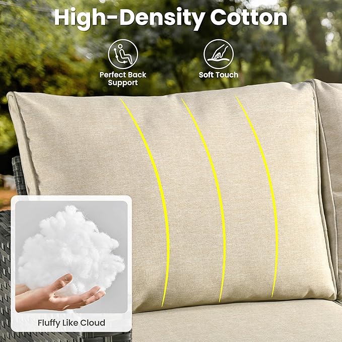 ovios Patio Furniture Set, 7 Pieces Outdoor Wicker Sofa Couch with 4 Chairs, Ottomans and Comfy Cushions, All Weather High Back Rattan Conversation Set, Beige