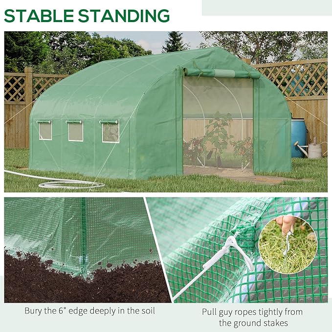 Outsunny 11.5' x 10' x 6.5' Walk-in Tunnel Greenhouse, Green House with Zippered Mesh Door, 7 Mesh Windows & Roll-up Sidewalls, Upgraded Gardening Plant Hot House with Galvanized Steel Hoops, Green