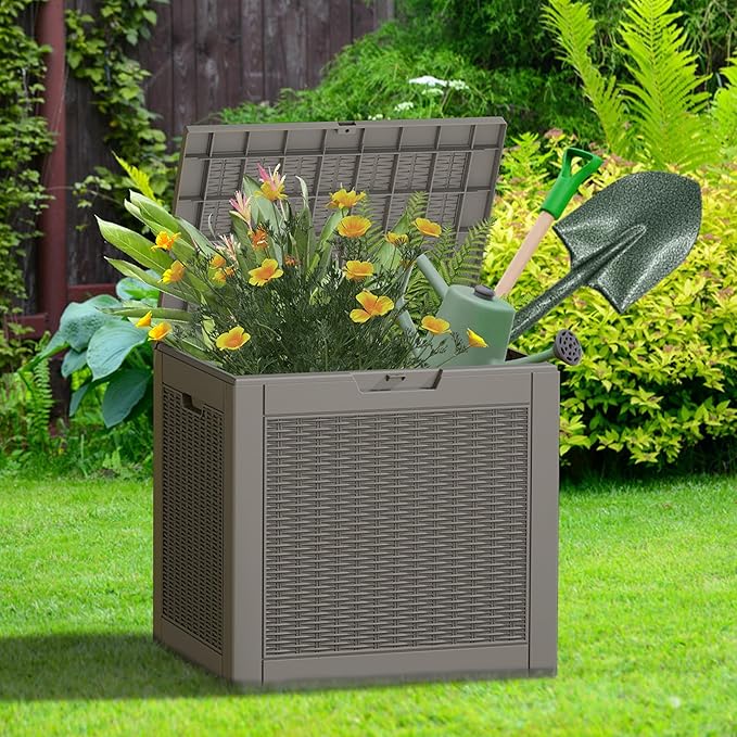 NUNU LAB 32 Gallon Resin Deck Box 2 Pack Outdoor Indoor Waterproof Storage Box for Patio Cushions, Garden Tools, Pool Accessories,Backyard Storage Bin,Grey