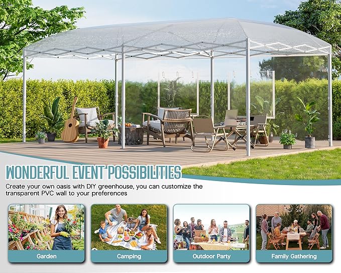 Specraft 19.2×10×8.5 FT Upgraded Pop-up Greenhouses with Adjustable Reinforced Frame, Outdoors Portable Walk in Greenhouse with 2 Roll-up Zipper Door & Mesh Windows, PE Cover, White