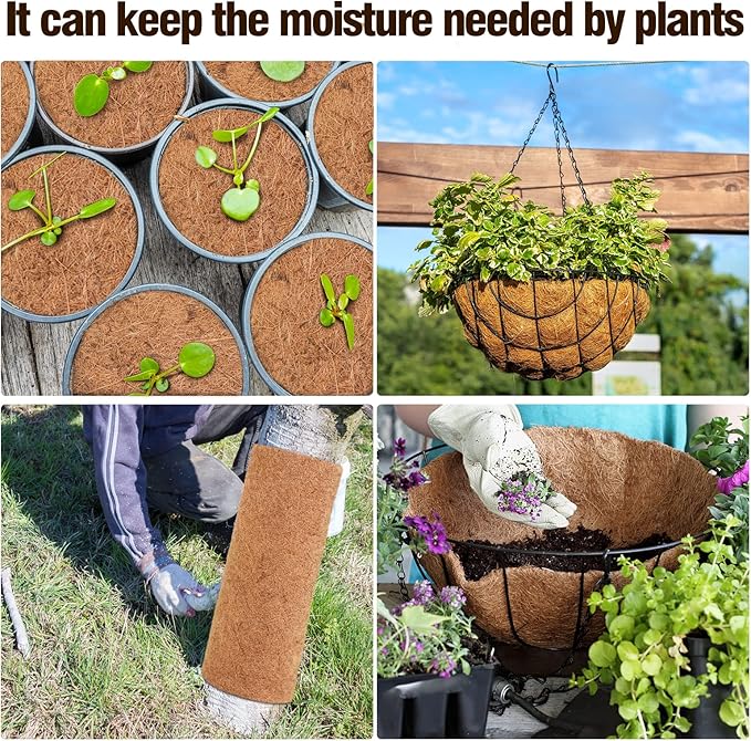 Sawysine 2 Rolls 16 x 118 Inch Coir Liner Roll Coconut Fiber Mat Natural Coconut Coir Liner Sheets Plant Potting Mat for Garden Decor Planters Flower Window Box Basket Animal Pet Pad Reptile Carpet