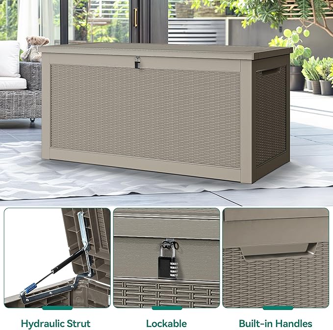 YITAHOME 260 Gallon XXL Large Deck Box, Outdoor Resin Storage Box, Lockable Storage Container for Patio Cushions, Furniture, Garden Tools, Water Resistant (Brown)