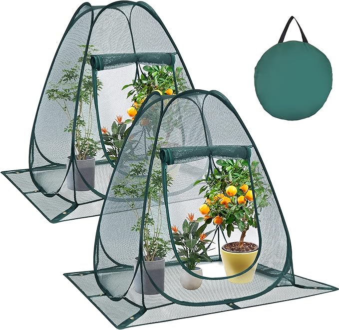 2 Packs Pop up Garden Netting Cover Plant Guard Cover with 16 Stakes Bird Plant Tent Protector for Vegetables Fruits Flowers (2, 28 * 28 * 32 inch)