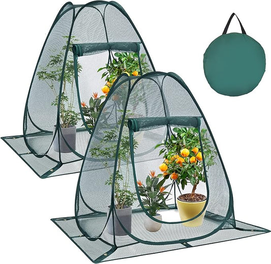 2 Packs Pop up Garden Netting Cover Plant Guard Cover with 16 Stakes Bird Plant Tent Protector for Vegetables Fruits Flowers (2, 28 * 28 * 32 inch)