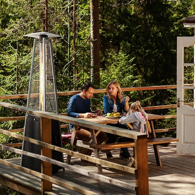 Nuu Garden Outdoor Propane Patio Heater, 48,000 BTU Pyramid Outdoor Heater with Wheels, Hammered Bronze Tower Portable Heater with Quartz Glass Tube, Black