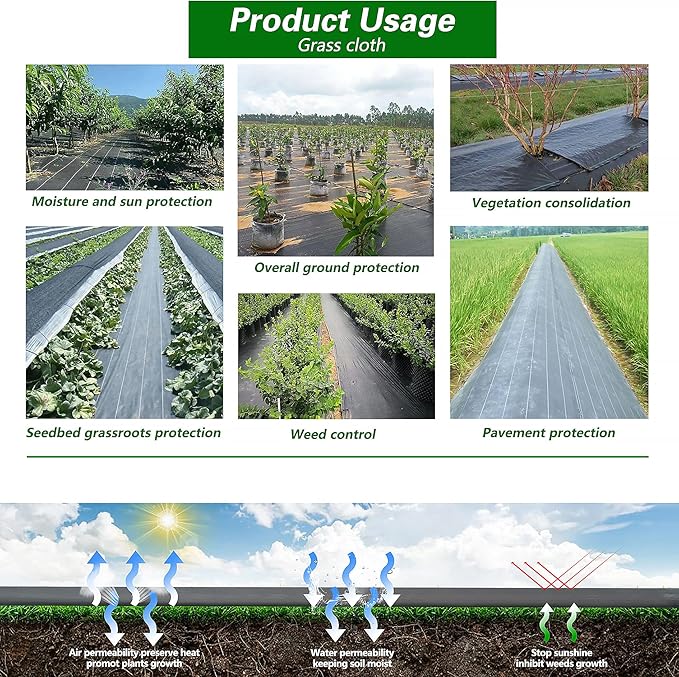 6x100ft Weed Barrier Fabric Landscape, Long-Term Use, Flexible, Breathable, Water Permeable, Grass Barrier Landscape Fabric Ground Cover Cloth for Garden Planting Weed Blocking