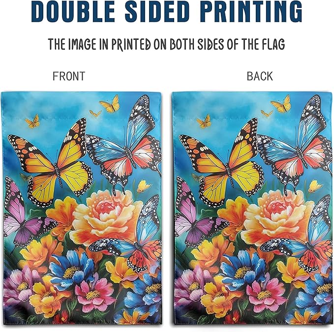 Summer Garden Flags 12x18 Double Sided Spring Butterfly Garden Flag Flower Welcome Flags for Outside Floral Yard Flags Outdoor Front Porch Decor