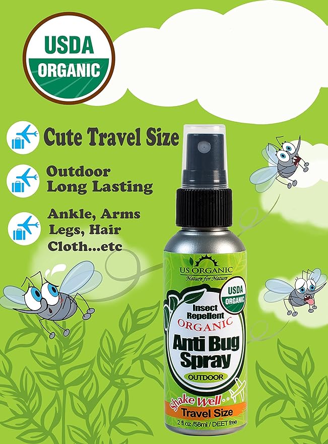 US Organic Mosquito Repellent Anti Bug Outdoor Pump Sprays, USDA Certification, Cruelty Free, Proven Results by Lab Testing, Deet-Free (2 oz Travel Size)