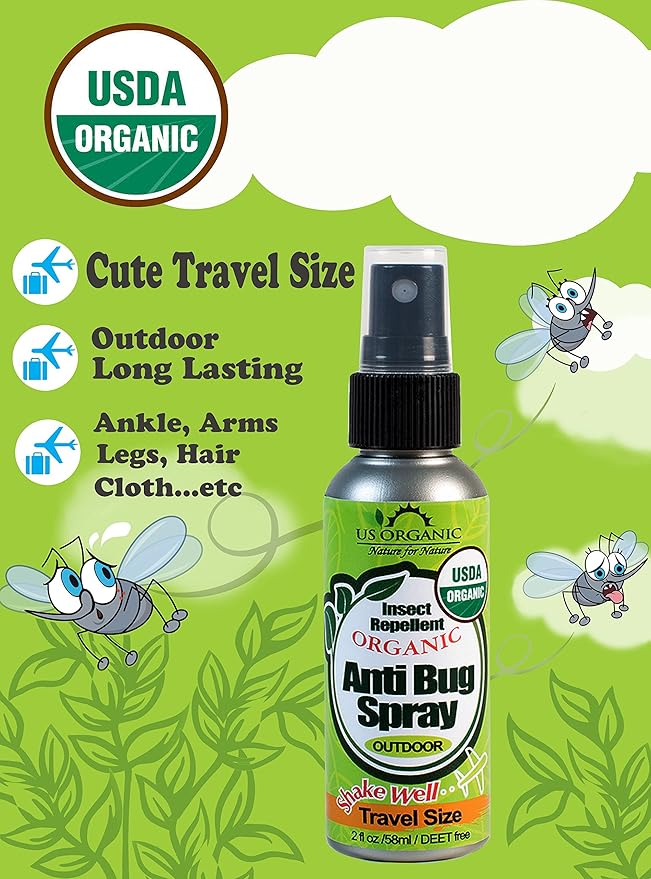 US Organic Mosquito Repellent Anti Bug Outdoor Pump Sprays, USDA Certification, Cruelty Free, Proven Results by Lab Testing, Deet-Free (2 oz - Value 2 Pack)
