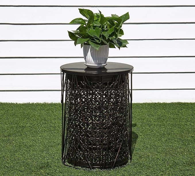 HFHOME Set of 3 Metal Side End Tables Nightstand, Nesting Round Coffee Table for Indoor Outdoor, Heavy Duty Metal Plant Stand Living Room Garden Stool - Bronze