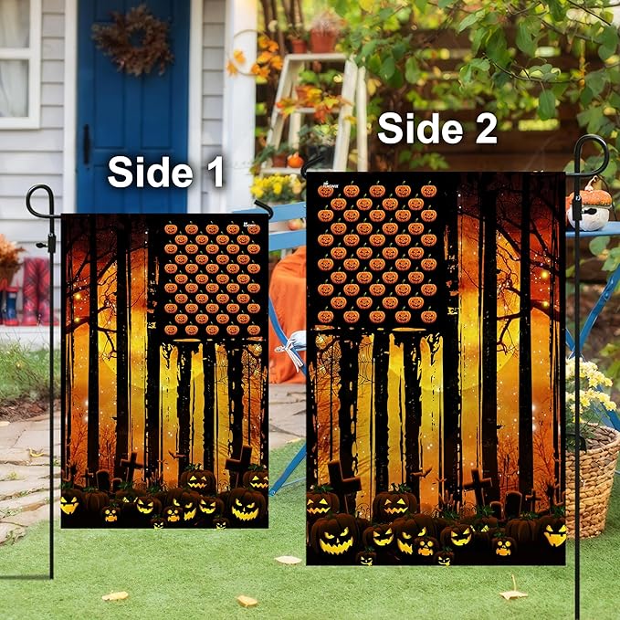FLAGWIX Halloween Decoration Garden Flag - American Garden Flags for Outside 11.5" x 17.5" - Halloween Decor Outdoor, American Flag for Outside Decorations for Yard, Holiday Gifts for Women Men Friends