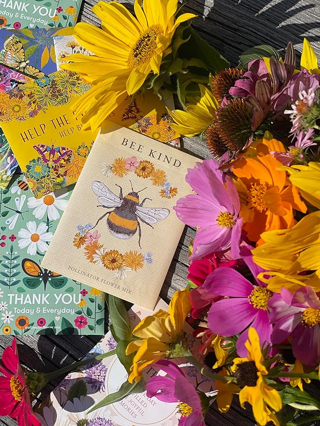 Bentley Seed Co. | Bee Kind Pollinator | Beautiful Bee Art | Environmental Favors Cards for Guests Seed Packets | Pollinator Wildflower Mix Seed Packets | Eco-Friendly Hand Out Gift | 25 Pack