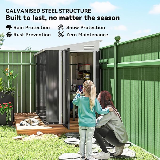 Outsunny 4' x 7.7' Metal Outdoor Storage Shed, Lean to Storage Shed, Garden Tool Storage House with Lockable Door and 2 Air Vents for Backyard, Patio, Lawn, Dark Gray