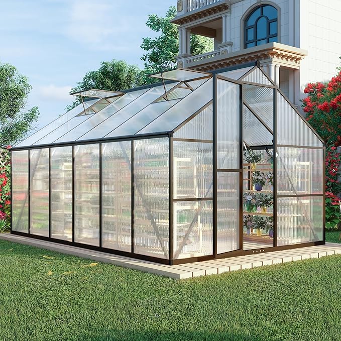 8x12 FT Greenhouse for Outdoors, Dark Gray
