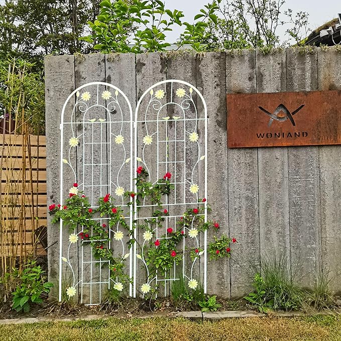 4 Pack Metal Garden Trellis for Climbing Plant Rose Stand, Cream White Outdoor 71'' Tall Flower Support Iron Garden Fence