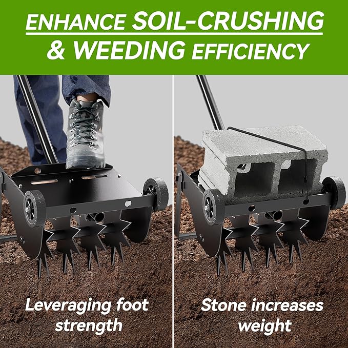 Rotary Cultivator Tool, 2-in-1 Garden Weeder and Crumbler Soil Tiller for Gardening, Hand Garden Tiller with 66.5 Inch Adjustable Foam Handle