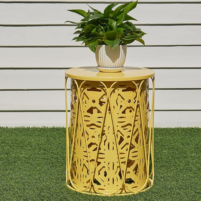 Y&M Set of 3 Round Heavy-Duty Side Table End Table, Outdoor Decorative Garden Stool Plant StandCoffee Table for Indoor Multifunctional Use,-Yellow(Ship from US)