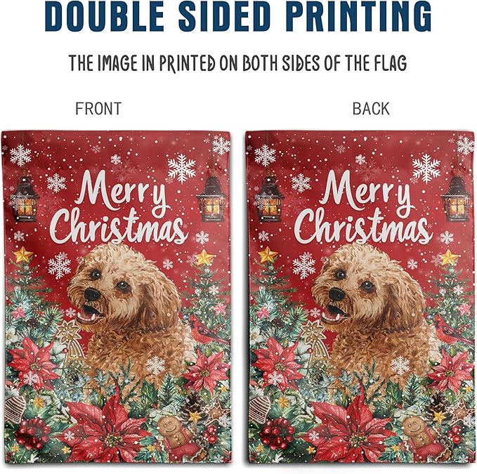 Christmas Golden Doodle Garden Flag Merry Christmas Dog Yard Flag for Outside Xmas Flags 12x18 Double Sided Red Poinsettia Garden Flags Winter Porch Decorations Outdoor