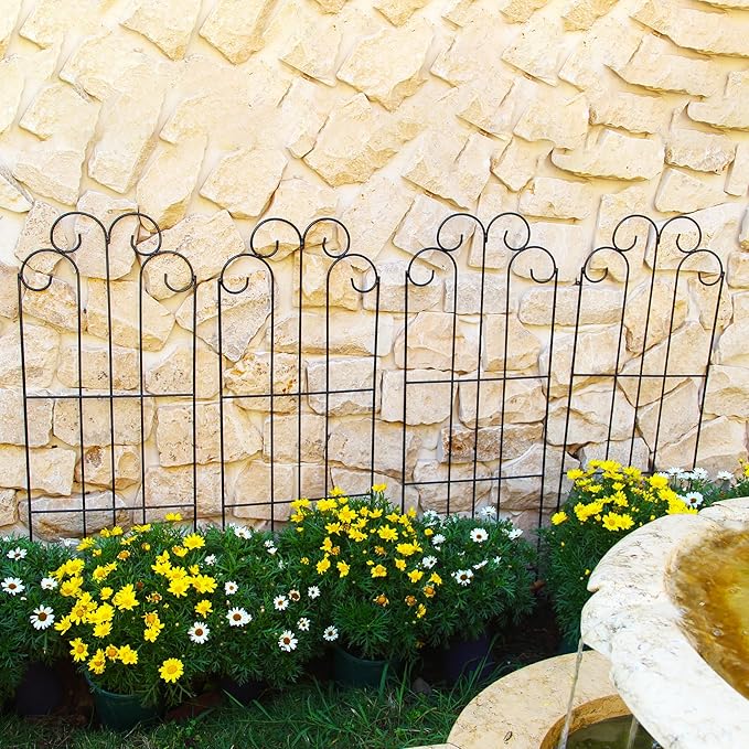 4 Pack Black Garden Trellis 45” x 15.9” for Climbing Plant Rustproof Iron Plant Support Patio Flower Metal Trelli Wire Lattices Grid Panels for Ivy Cucumbers Clematis Roses