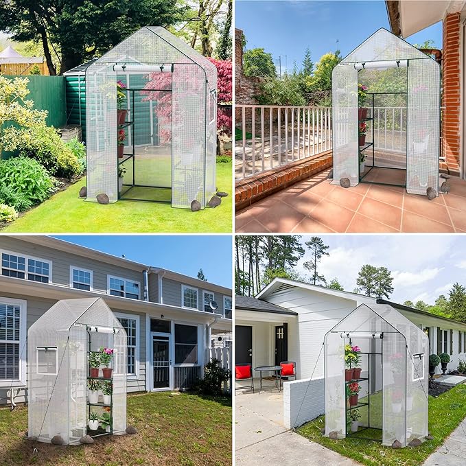 WORKPRO Greenhouse, 56"X 28" X 77" Portable Small Greenhouses for Outdoors & Indoors, Sturdy Green House Kit with Thicken PE Cover, Windows, 3 Tier 4 Shelves for Patio, Backyard, Balcony