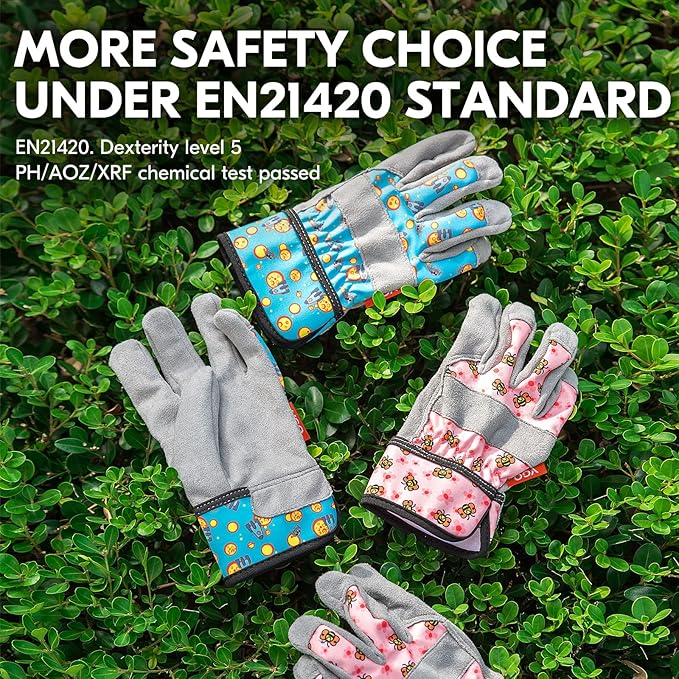 Vgo... 1-Pair Age 3-4 Kids Gardening Gloves,Children Yard Work Gloves,Soft Safety Outdoor Playing Gloves (Size XS, Blue Plane, KID-MF3561)