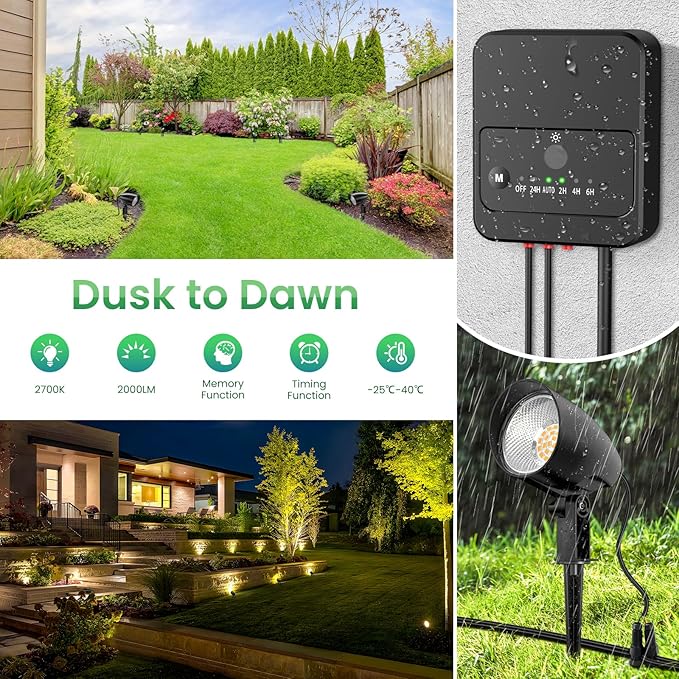ZZXX 20W Low Voltage Landscape Lights Garden Pathway Lights Super Warm White(2000LM) AC/DC 12V-24V LED Landscape Spotlights Outdoor Waterproof with Photocell Sensor for Patio Yard Wall Tree (6 Pack)