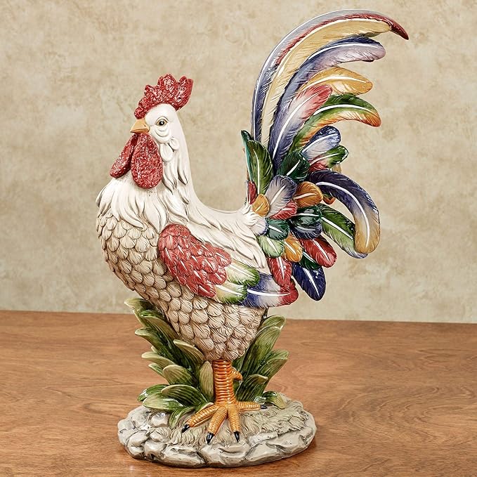 Touch of Class Prideful Rooster Table Sculpture Multi Bright - Resin Decor - Decorative Animal Sculpture for Kitchen, Dining Room - Chanticleer Collector