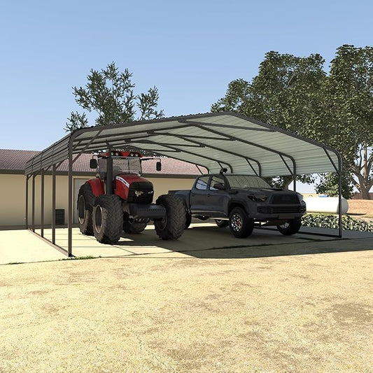 MUPATER 20x20 FT Hardtop Carport with Metal Roof, Heavy Duty Metal Carport Canopy, Outdoor Garage Car Shelter Shade, Car, Truck, Boat, Gray