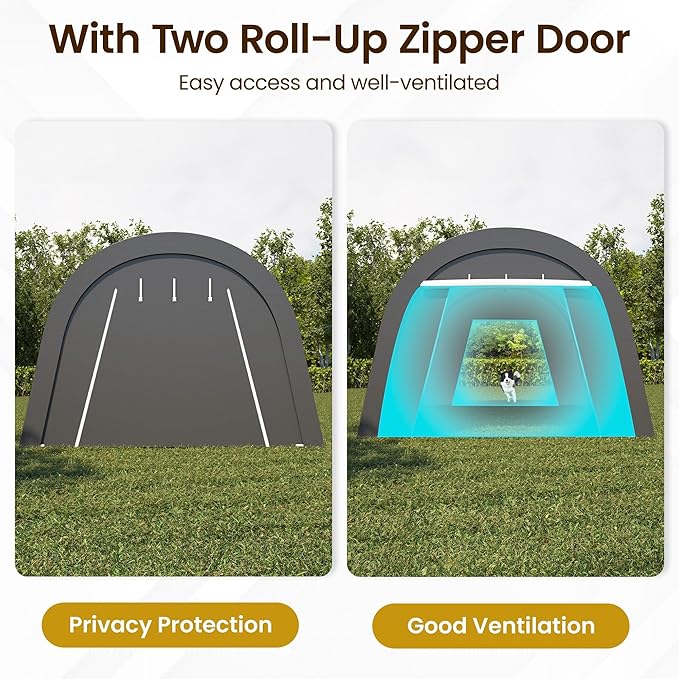 Carport, 12'x25' Outdoor Round Portable Garage with 2 Roll up Doors, Heavy Duty Storage Shelter Car Canopy Party Tent, Dark Gray