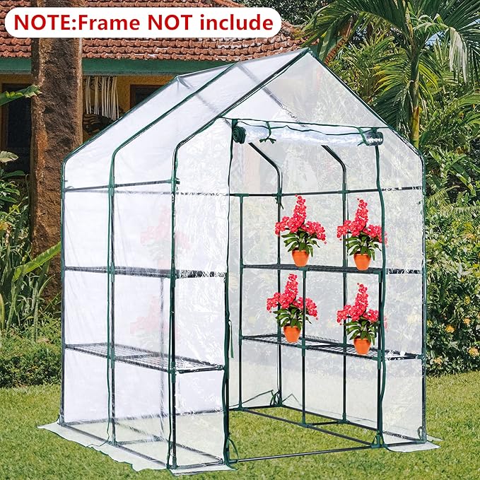 Walk-in Greenhouse Replacement Cover with Roll-Up Zipper Door -56 x 56 x 76 Inch PVC Greenhouse Cover for Outdoor Plant Gardening Plants Cold Frost Protection Wind Rain Proof (Frame Not Include)