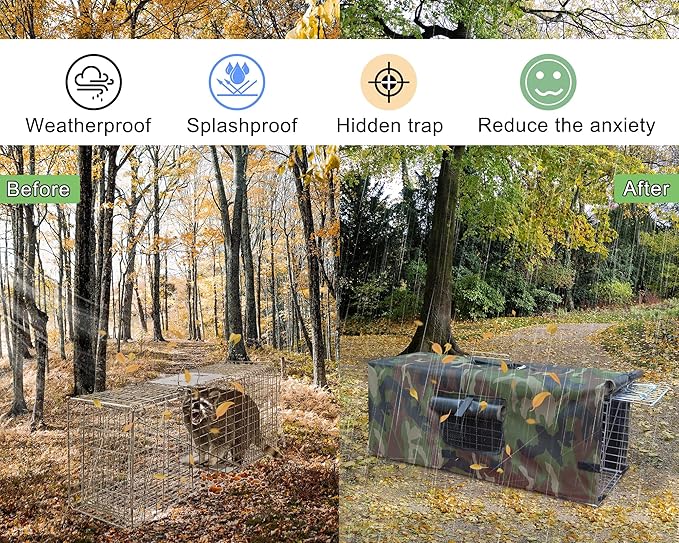 Live Feral Cat Trap Cage with Cover, Heavy Duty Folding Animal Traps Cage for Stray Cats, Large Humane Cat Trap for Raccoon, Squirrel, Skunk, Catch and Release