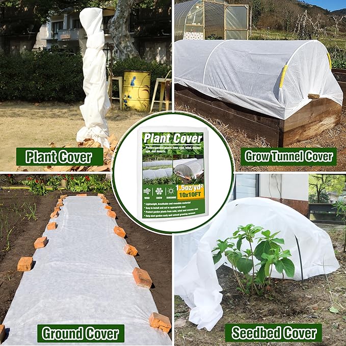 Gardzen 1.5 oz Plant Covers Freeze Protection, Reusable 10ft x 10ft Floating Row Covers, Thicker Frost Blankets for Outdoor Plants, Pests Protection, White