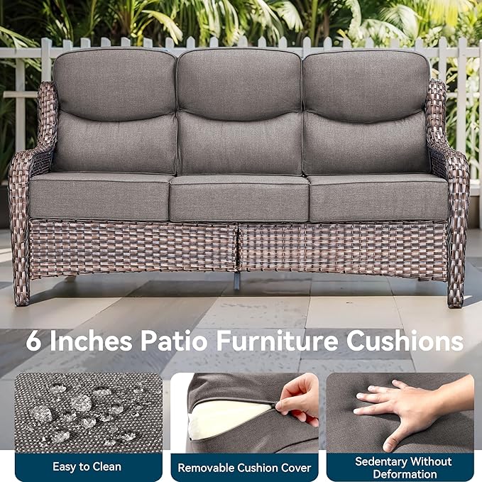 Luxury High Back Outdoor Furniture 6-Inch Thick Cushions with 50,000 BTU Gas Propane Fire Pit Tablet, Patio Furniture Set with Swivel Chairs, 6 PCS for Porch, Balcony, Deck and Yard