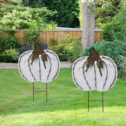Metal Pumpkin Garden Stakes - Autumn Decorative Yard Signs - Indoor Outdoor Plant Flower Stake Fall Lawn Ornaments Pumpkin Decoration for Harvest Halloween (17.5" x2-B)