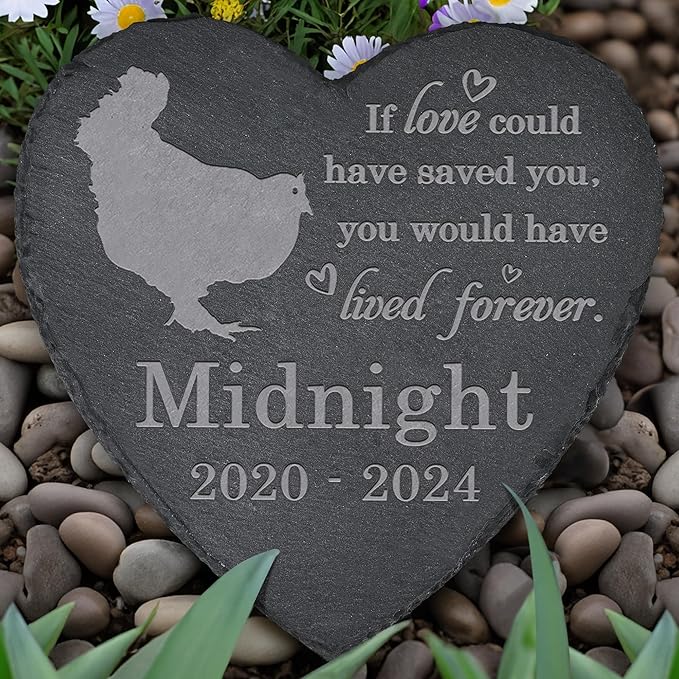 Chicken Memorial Stone Chicken Garden Statue - Chicken Memorial Gifts - Chicken Tombstone - Chicken Loss Gift - Loss of Pet Chicken - Heart