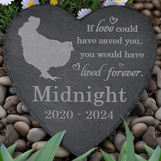 Chicken Memorial Stone Chicken Garden Statue - Chicken Memorial Gifts - Chicken Tombstone - Chicken Loss Gift - Loss of Pet Chicken - Heart