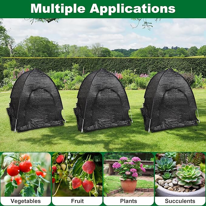 winemana 3 Pcs 70% Garden Plant Shade Tent, 33.5"x35.5"x31.5" UV Resistant Pop Up Sun Shade Netting, Protective Plants Cover for Outdoor Vegetable Fruit, Easy Setup Net to Keep Animals & Insects Out
