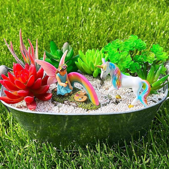 Mood Lab Fairy Garden - Unicorn Rainbow Set of 2 pcs - Miniature Figurines & Accessories Kit