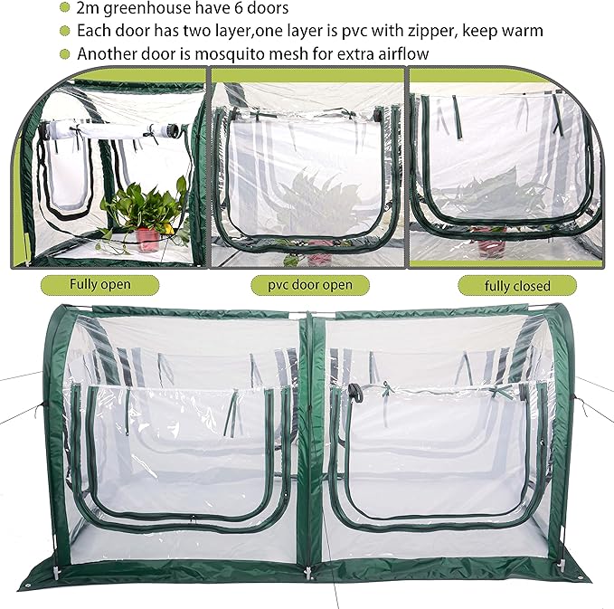 Poray Pop Up Tunnel Greenhouse Tent,Portable 78.8''Long Greenhouse Gardening Flower House ,Plant Sunshine Room with PVC Cover for Protecting Plant from Cold Frost & Birds Insects with Zipper up Mesh